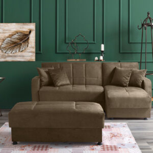 Γωνιακός καναπές κρεβάτι με αποθηκευτικό χώρο Win-Lion Καφέ